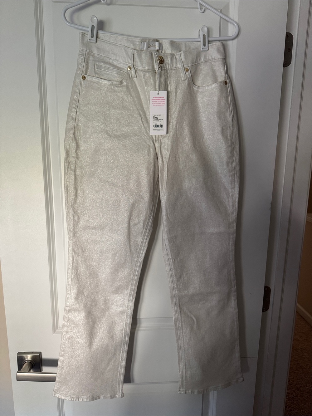 Lilly Pulitzer Liza Shimmer Crop Flair Jean - Coconut Metallic